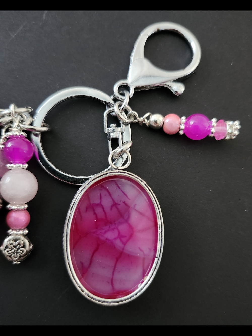 Pink Crackle Agate Purse Charm or Keychain Quartz Dolomite Handcrafted - Picture 5 of 5